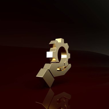 El simgesindeki altın ayarlar kahverengi arkaplanda izole edilmiş. Minimalizm kavramı. 3d illüstrasyon 3B canlandırma