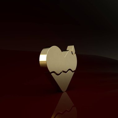 Altın Kalp şifa ikonu kahverengi arka planda izole. Minimalizm kavramı. 3d illüstrasyon 3B canlandırma