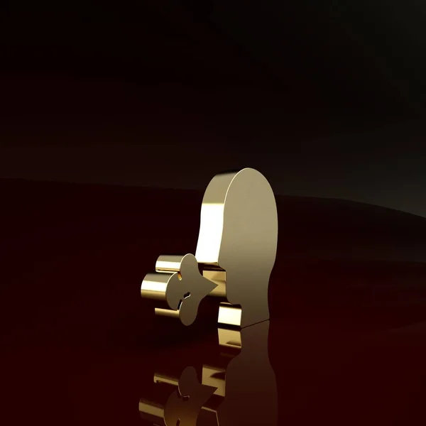 Gold Man kaszle ikoną odizolowaną na brązowym tle. Zakażenie wirusowe, grypa, grypa, objawy przeziębienia. Gruźlica, świnka, kaszel. Koncepcja minimalizmu. Ilustracja 3D 3D renderowania. — Zdjęcie stockowe