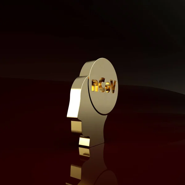Gold Corona virus 2019-nCoV ikona izolowana na brązowym tle. Bakterie i zarazki, rak komórek, mikrob, grzyby. Koncepcja minimalizmu. Ilustracja 3D 3D renderowania — Zdjęcie stockowe
