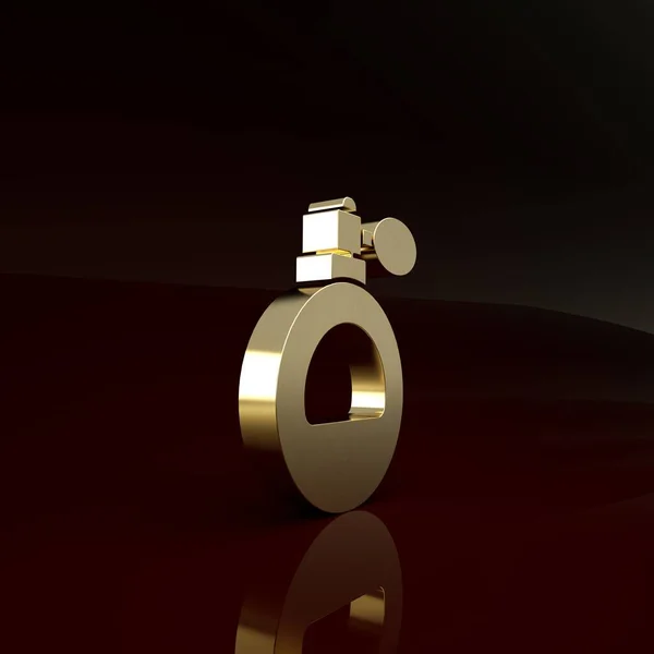 Arany parfüm ikon elszigetelt barna háttérrel. Minimalizmus koncepció. 3d illusztráció 3D render — Stock Fotó