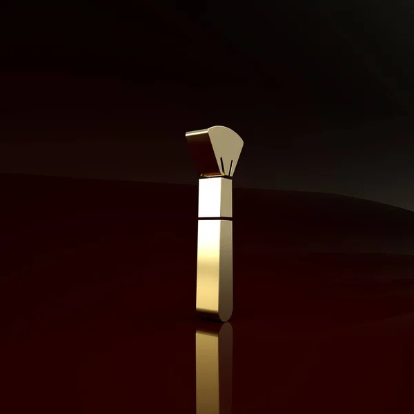 Icono de cepillo de maquillaje dorado aislado sobre fondo marrón. Concepto minimalista. 3D ilustración 3D render —  Fotos de Stock