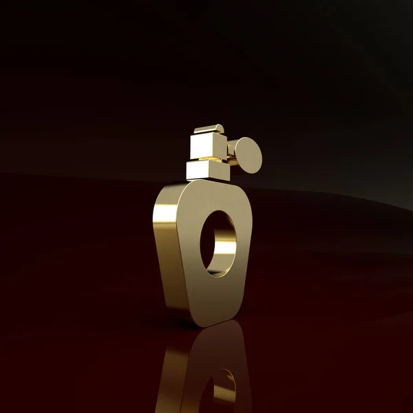 Ikon parfum emas diisolasi pada latar belakang coklat. Konsep minimalisme. Tampilan 3D ilustrasi 3d — Stok Foto