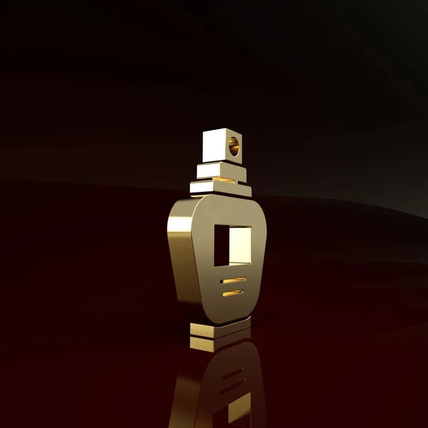 ブラウンを基調としたゴールドの香水アイコン。最小限の概念。3Dイラスト3Dレンダリング — ストック写真