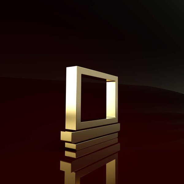 Золотой макияж порошок с зеркальным значком изолирован на коричневом фоне. Концепция минимализма. 3D-рендеринг