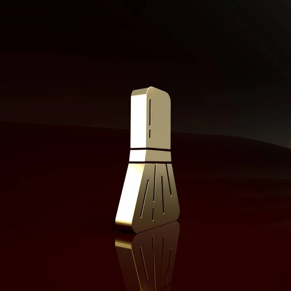 Icono de cepillo de maquillaje dorado aislado sobre fondo marrón. Concepto minimalista. 3D ilustración 3D render — Foto de Stock