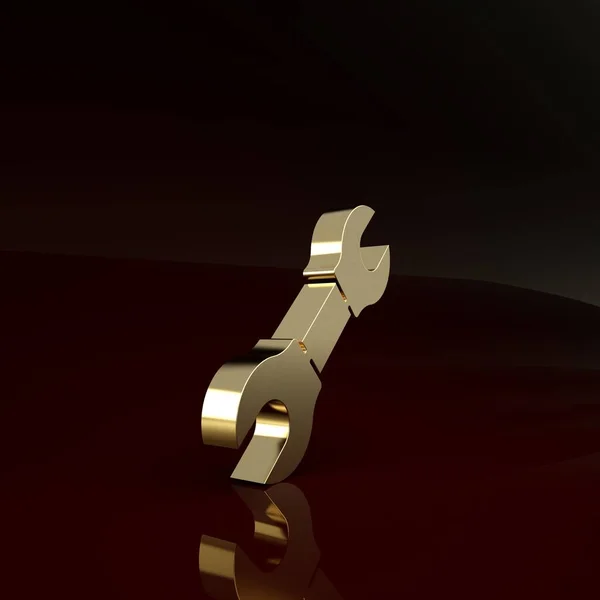 Llave de oro icono llave aislada sobre fondo marrón. Concepto minimalista. 3D ilustración 3D render — Foto de Stock