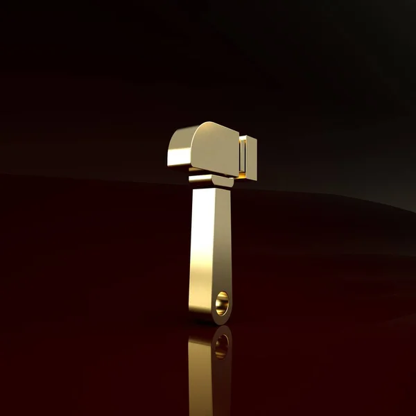 Icona martello oro isolato su sfondo marrone. Strumento per la riparazione. Concetto minimalista. Illustrazione 3d rendering 3D — Foto Stock