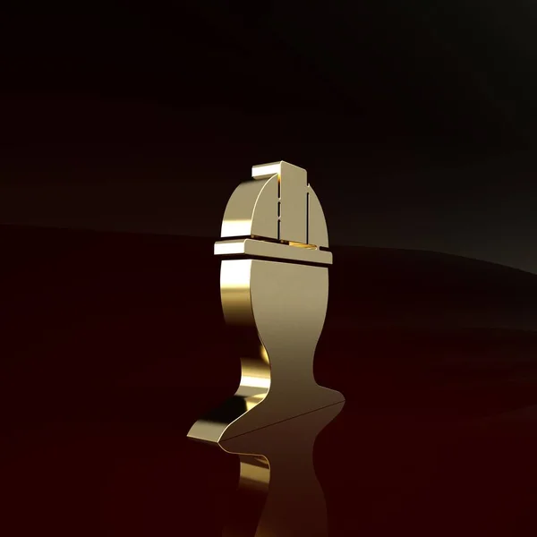 Icono del casco de seguridad Gold Worker aislado sobre fondo marrón. Concepto minimalista. 3D ilustración 3D render — Foto de Stock