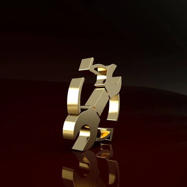 Llave de oro llave y flechas como icono de flujo de trabajo aislado sobre fondo marrón. Ajuste, servicio, ajuste, mantenimiento, reparación, fijación. Concepto minimalista. 3D ilustración 3D render —  Fotos de Stock