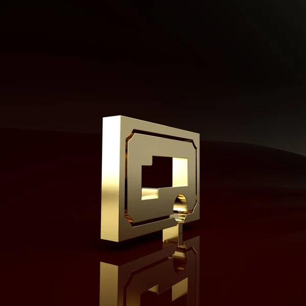 Ícone de modelo de certificado de ouro isolado no fundo marrom. Conquista, prêmio, grau, bolsa, conceitos de diploma. Conceito de minimalismo. 3D ilustração 3D render — Fotografia de Stock