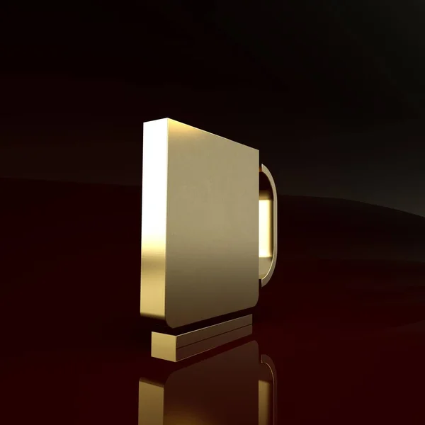 Złota ikona filiżanki kawy izolowane na brązowym tle. Filiżanka. Gorąca kawa. Koncepcja minimalizmu. Ilustracja 3D 3D renderowania — Zdjęcie stockowe