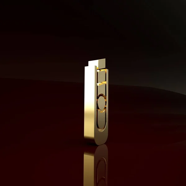 Icono de cuchillo de papelería de oro aislado sobre fondo marrón. Cortador de papel de oficina. Concepto minimalista. 3D ilustración 3D render — Foto de Stock