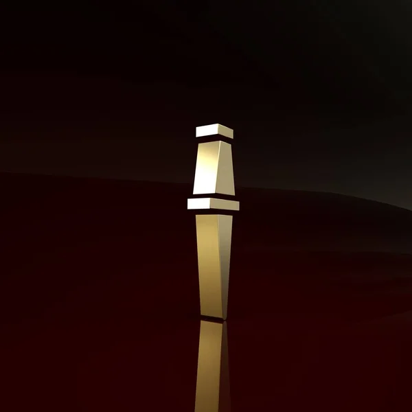 Zlatý Push pin ikona izolované na hnědém pozadí. Znamení připínáčků. Minimalismus. 3D ilustrace 3D vykreslení — Stock fotografie