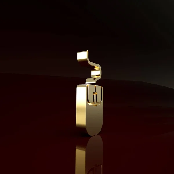 Icono del ratón del ordenador de oro aislado sobre fondo marrón. Óptica con símbolo de rueda. Concepto minimalista. 3D ilustración 3D render — Foto de Stock