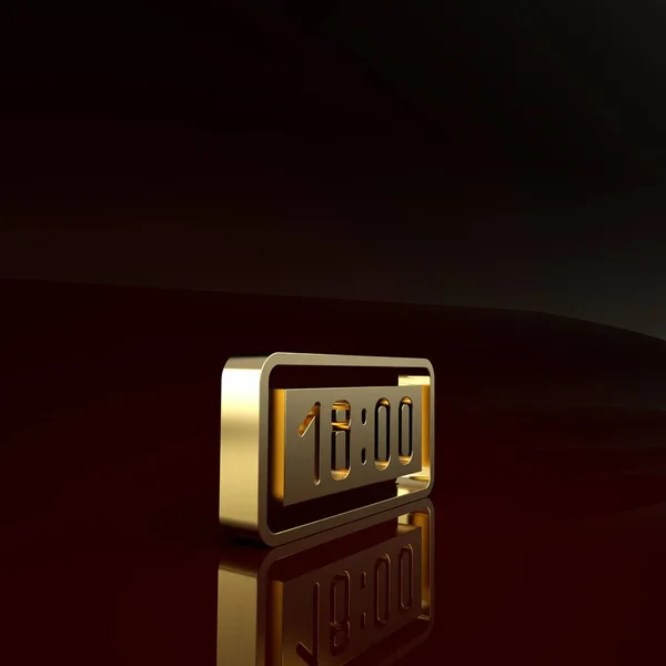 Gold Digital alarm clock icon isolated on brown background. Electronic watch alarm clock. Time icon. Minimalism concept. 3d illustration 3D render