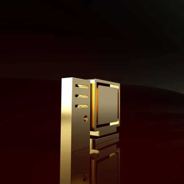 Gold Computer monitor icoon geïsoleerd op bruine achtergrond. PC componentenbord. Minimalisme concept. 3d illustratie 3D renderen — Stockfoto