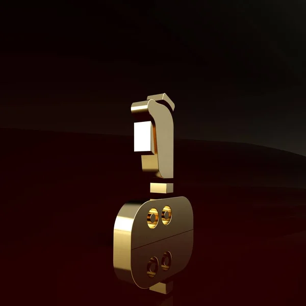 Золотий джойстик для значка аркадної машини ізольовано на коричневому фоні. Джойстик геймпад. Концепція мінімалізму. 3D ілюстрація 3D рендеринга — стокове фото