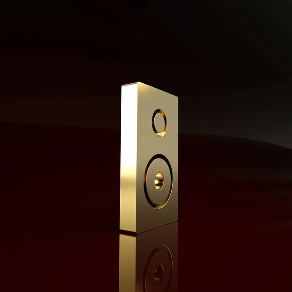 Goud Stereo luidspreker pictogram geïsoleerd op bruine achtergrond. Geluidssysteemluidsprekers. Muziek icoon. Muzikale kolom luidspreker bas apparatuur. Minimalisme concept. 3d illustratie 3D renderen — Stockfoto