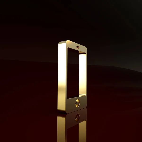 Smartphone Gold, icono del teléfono móvil aislado sobre fondo marrón. Concepto minimalista. 3D ilustración 3D render — Foto de Stock