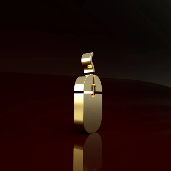 Gold Computer-Maus-Symbol isoliert auf braunem Hintergrund. Optisch mit Radsymbol. Minimalismus-Konzept. 3D Illustration 3D Renderer — Stockfoto