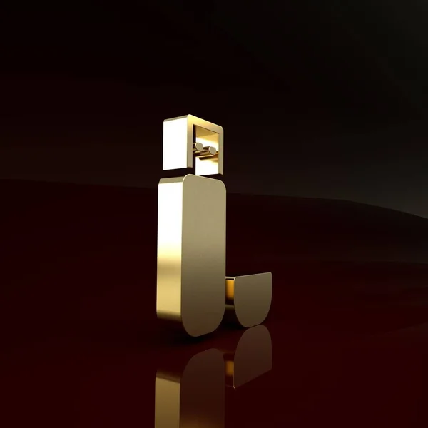 Icono de unidad flash USB de oro aislado sobre fondo marrón. Concepto minimalista. 3D ilustración 3D render — Foto de Stock