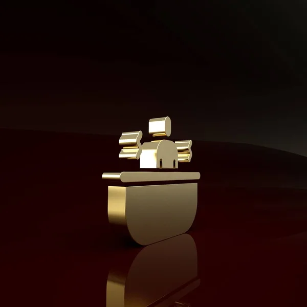 Arany fürdőkád ikon elszigetelt barna háttérrel. Minimalizmus koncepció. 3d illusztráció 3D render — Stock Fotó