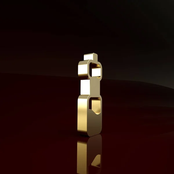 Gold Flasche Wasser Symbol isoliert auf braunem Hintergrund. Soda Aqua Drink Zeichen. Minimalismus-Konzept. 3D Illustration 3D Renderer — Stockfoto