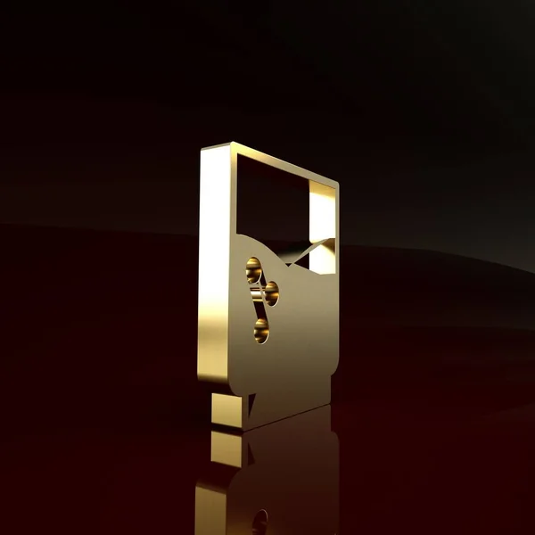 Verre d'or avec icône de l'eau isolé sur fond brun. Du verre soda. Concept de minimalisme. Illustration 3D rendu 3D — Photo