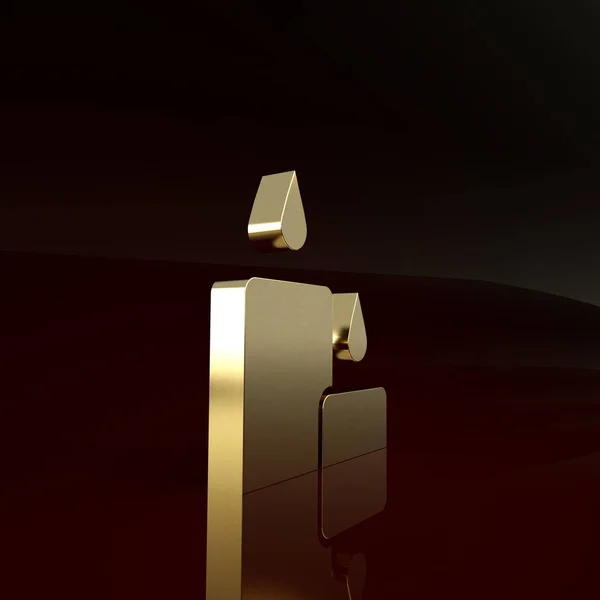 Icono de vela Gold Burning aislado sobre fondo marrón. Vara cilíndrica con llama ardiente. Concepto minimalista. 3D ilustración 3D render —  Fotos de Stock