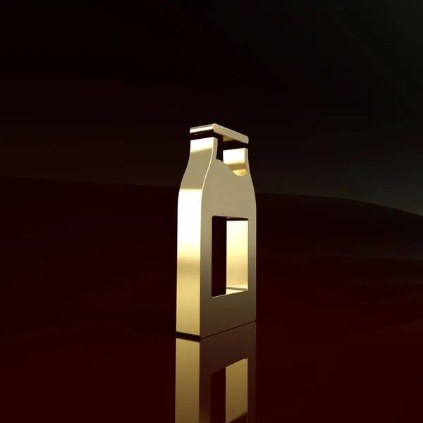Oro Botella de vidrio cerrada con icono de la leche aislada sobre fondo marrón. Concepto minimalista. 3D ilustración 3D render — Foto de Stock