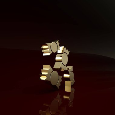 Altın Şeker simgesi kahverengi arkaplanda izole edilmiş. Minimalizm kavramı. 3d illüstrasyon 3B canlandırma