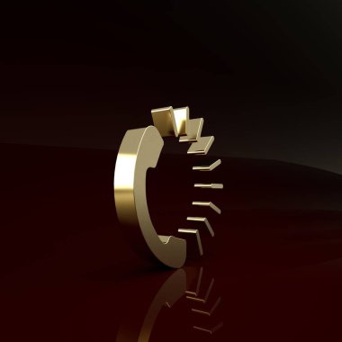 Kahverengi arka planda izole edilmiş altın yemek sipariş ikonu. Cep telefonuyla sipariş verin. Restoran yemek teslimatı konsepti. Minimalizm kavramı. 3d illüstrasyon 3B canlandırma