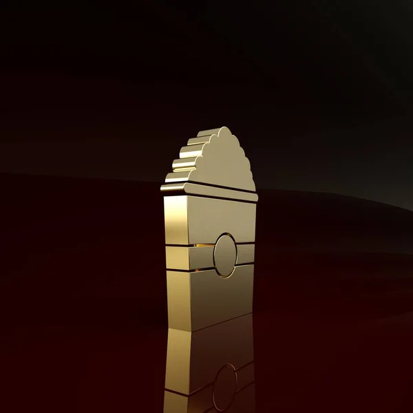 Zlatý popcorn v papírové krabici ikona izolované na hnědém pozadí. Kbelík s popcornem. Minimalismus. 3D ilustrace 3D vykreslení — Stock fotografie