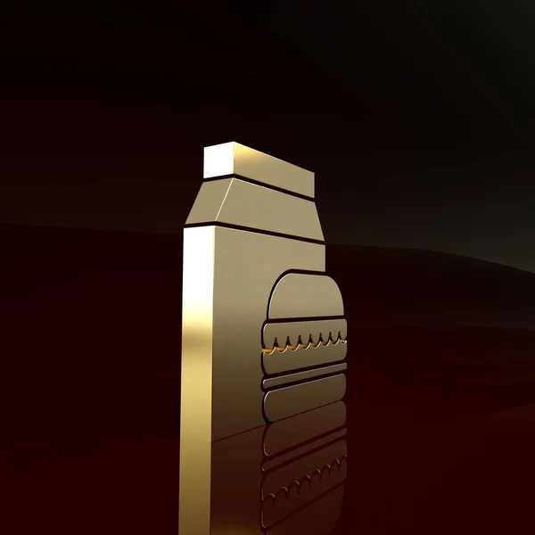 Gold Online objednání a Burger dodání ikona izolované na hnědém pozadí. Minimalismus. 3D ilustrace 3D vykreslení — Stock fotografie