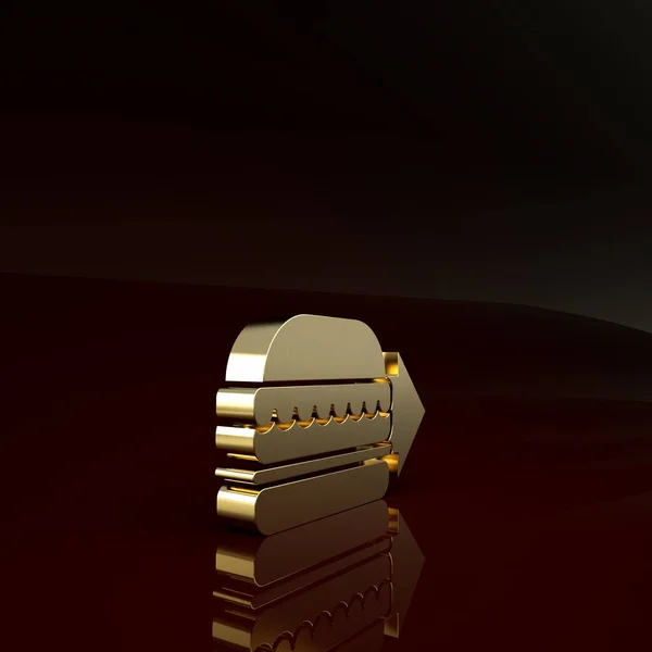 Gold Online beställning och hamburgare leverans ikon isolerad på brun bakgrund. Minimalistiskt koncept. 3D-återgivning för 3D — Stockfoto