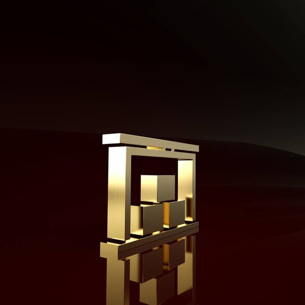 Иконка Золотого Хранилища изолирована на коричневом фоне. Концепция минимализма. 3D-рендеринг
