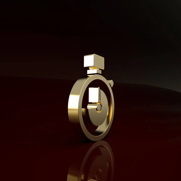 Gold Stopwatch Symbol isoliert auf braunem Hintergrund. Zeitzeichen. Chronometerzeichen. Minimalismus-Konzept. 3D Illustration 3D Renderer — Stockfoto