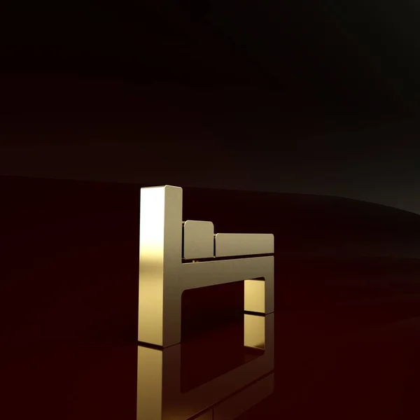 Gold Bed ikona izolované na hnědém pozadí. Minimalismus. 3D ilustrace 3D vykreslení — Stock fotografie