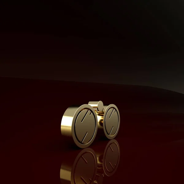 Binoculares de oro icono aislado sobre fondo marrón. Buscar signo de software. Símbolo equipo espía. Concepto minimalista. 3D ilustración 3D render — Foto de Stock