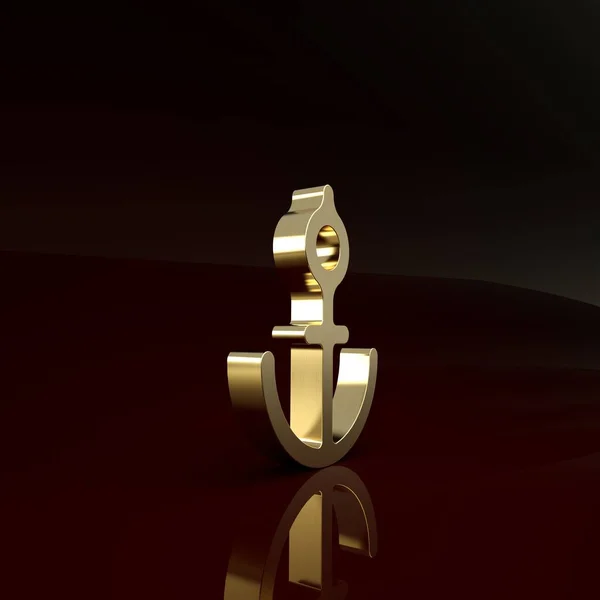 Значок "Золотой якорь" выделен на коричневом фоне. Концепция минимализма. 3D-рендеринг — стоковое фото