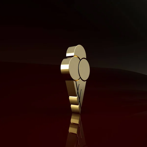 Helado de oro en icono de cono de gofre aislado sobre fondo marrón. Dulce símbolo. Concepto minimalista. 3D ilustración 3D render — Foto de Stock