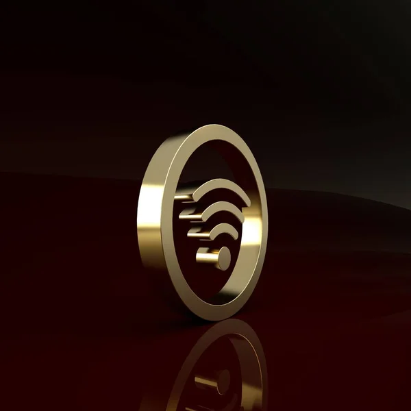 Gold Wi-Fi ícone símbolo de rede de internet sem fio isolado no fundo marrom. Conceito de minimalismo. 3D ilustração 3D render — Fotografia de Stock