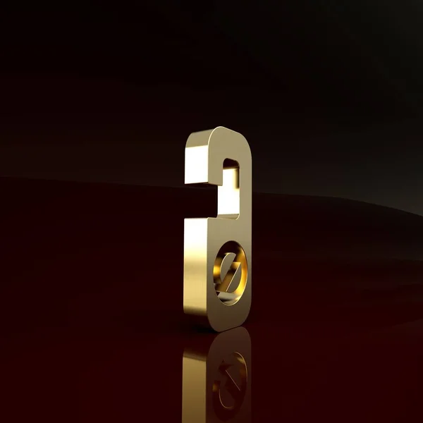 Oro Si prega di non disturbare l'icona isolata su sfondo marrone. Hotel Porta Hanger Tags. Concetto minimalista. Illustrazione 3d rendering 3D — Foto Stock