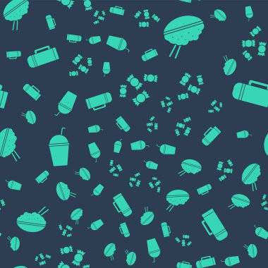 Candy, Rice 'ı çubuklu bir kaseye koy, milkshake ve termos kabını pürüzsüz desenli yap. Vektör.