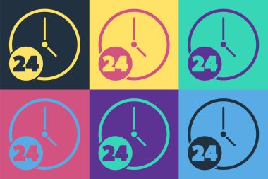 Pop Sanat Saati 24 saat arkaplanda izole edilmiş. Tüm gün döngü simgesi. 24 saat hizmet sembolü. Vektör İllüstrasyonu.