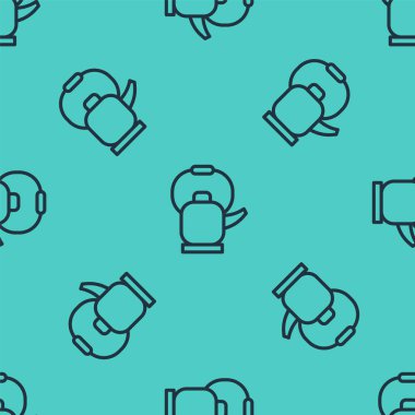 Siyah çizgi Kettle, yeşil arka planda ikon izole edilmiş, pürüzsüz desen. Çaydanlık ikonu. Vektör İllüstrasyonu.