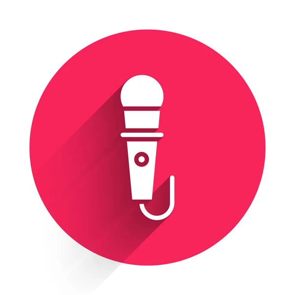 Icône Microphone Blanche Isolée Avec Une Ombre Longue Sur Micro — Image vectorielle
