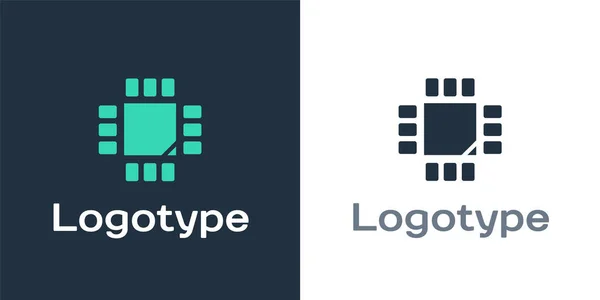 Logotype白い背景に隔離されたマイクロ回路Cpuアイコンを持つコンピュータプロセッサ 回路基板付きチップまたはCpu マイクロプロセッサだ ロゴデザインテンプレート要素 ベクターイラスト — ストックベクタ