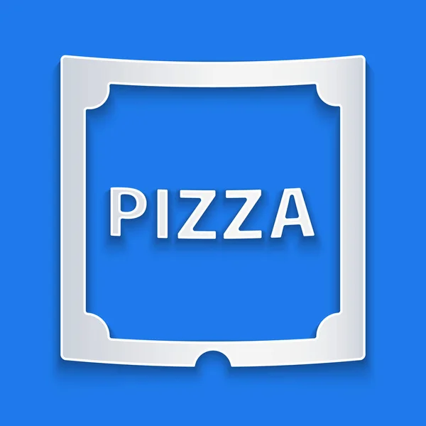 Papel Cortado Pizza Caixa Papelão Ícone Isolado Fundo Azul Caixa — Vetor de Stock